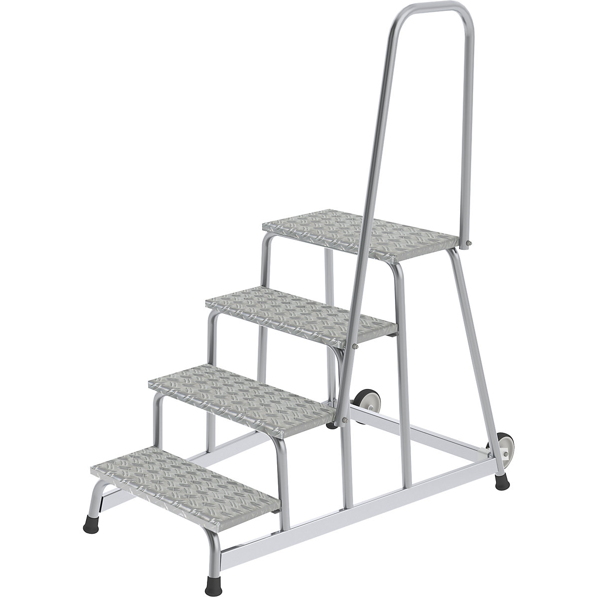 Escadote para montagens, móvel – MUNK, 2 rodas fixas, corrimão de um lado, 4 degraus, LxP 800 x 1130 mm-0