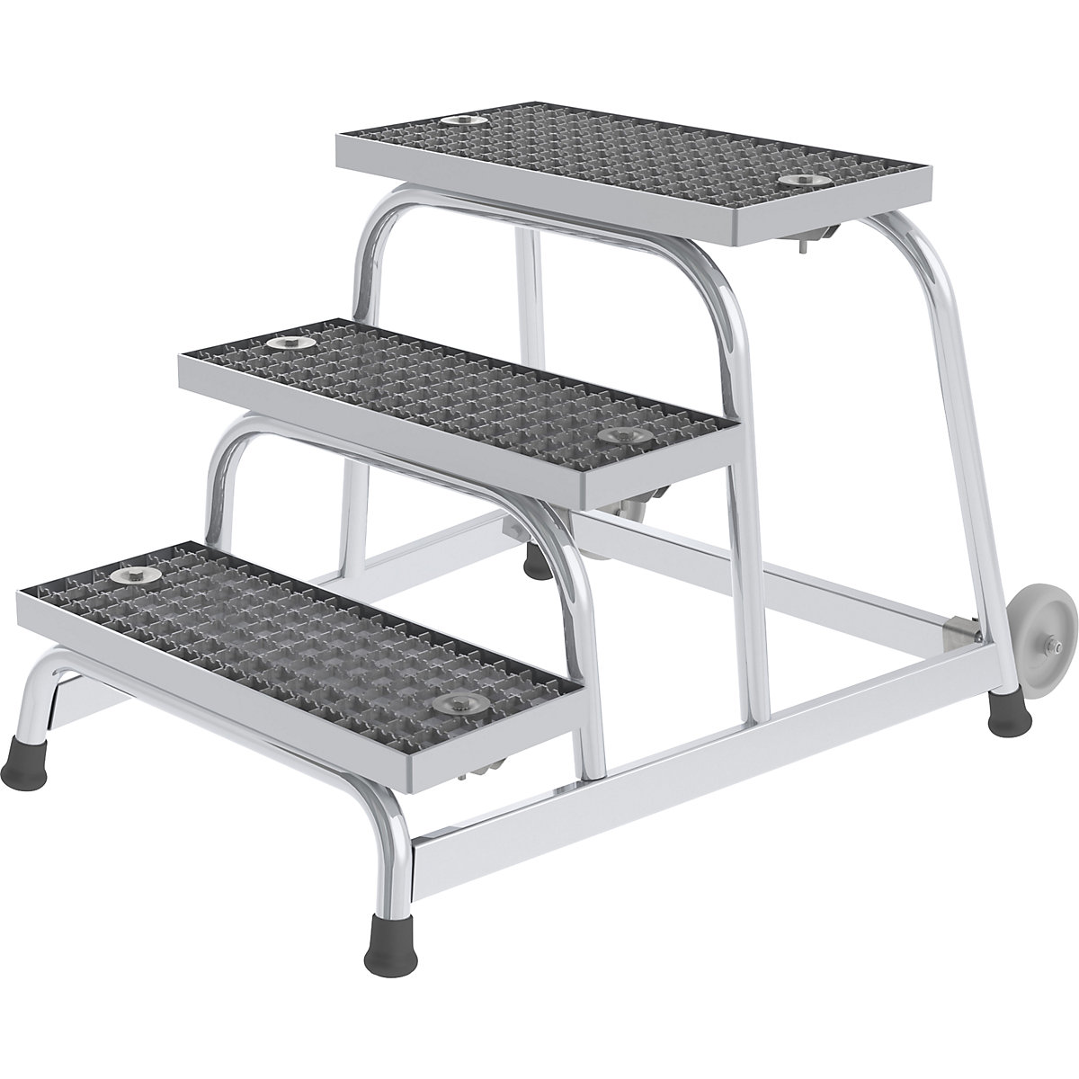 Escadote para montagens, móvel – eurokraft pro, com degraus em grelha em aço, 3 degraus, altura da plataforma 600 mm-0