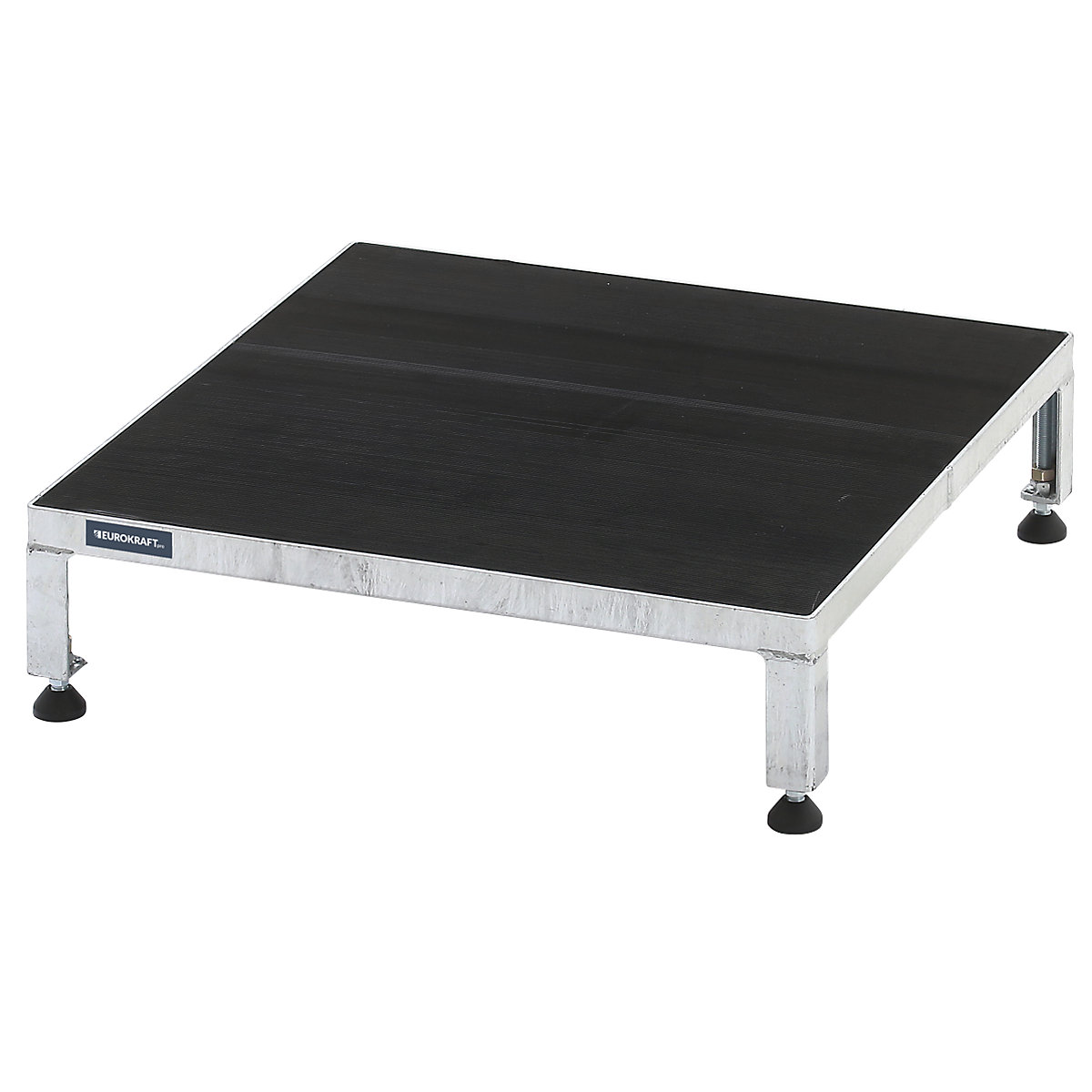 Plataforma de trabalho, ajustável em altura 165 – 230 mm – eurokraft pro, com placa em borracha estriada, plataforma CxL 610 x 610 mm, galvanizada a fogo-0