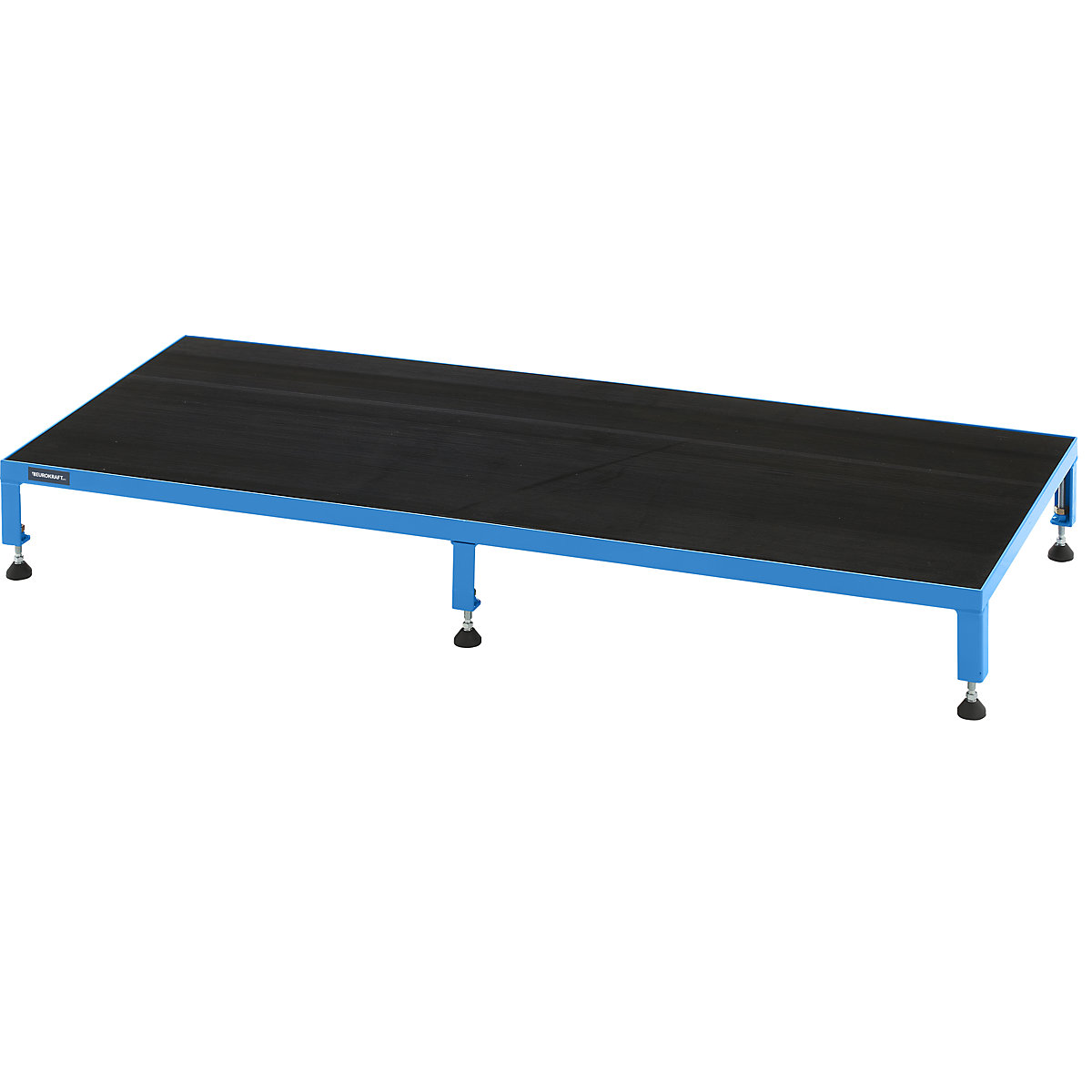 Plataforma de trabalho, ajustável em altura 165 – 230 mm – eurokraft pro, com placa em borracha estriada, plataforma CxL 1510 x 610 mm, azul claro-0