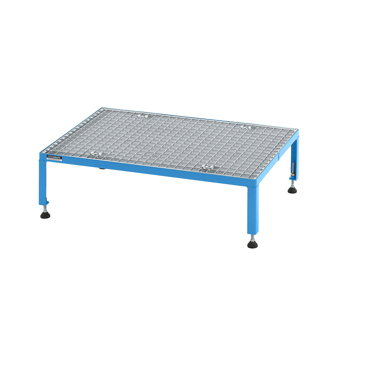 Plataforma de trabalho, ajustável em altura 255 – 320 mm – eurokraft pro, com placa em grade, plataforma CxL 910 x 610 mm, azul claro-0