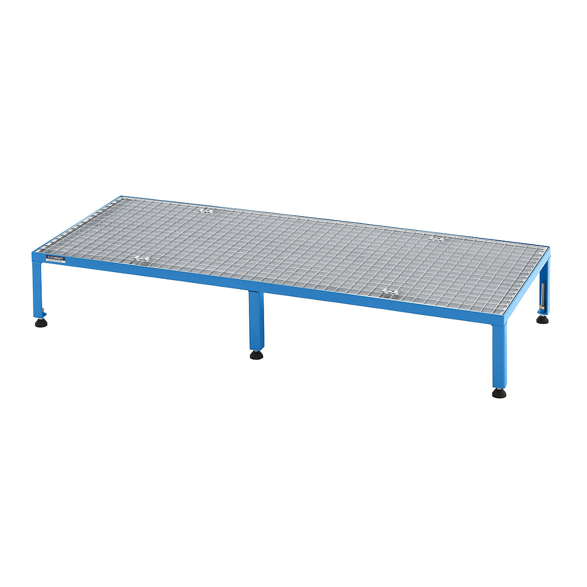Plataforma de trabalho, ajustável em altura 255 – 320 mm – eurokraft pro, com placa em grade, plataforma CxL 1510 x 610 mm, azul claro-0