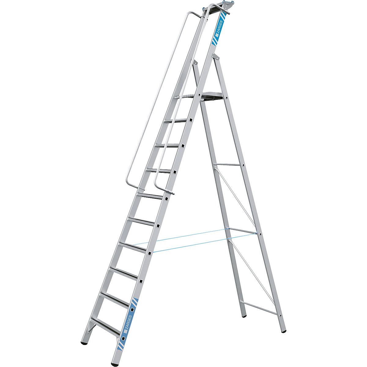 Escalera tipo tijera de aluminio con plataforma grande – ZARGES