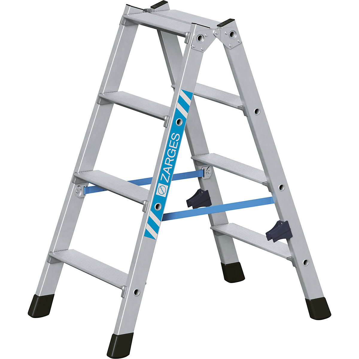 Escalera tipo tijera de peldaños planos, de aluminio, ascenso por ambos lados – ZARGES