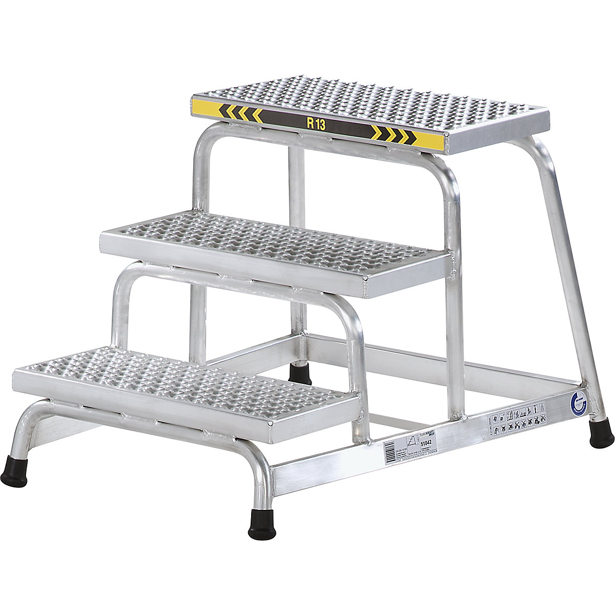 Escalerilla de montaje, antideslizante R13 – eurokraft pro, superficie de apoyo 550 x 300 mm, 3 peldaños, A x P 750 x 880 mm-1
