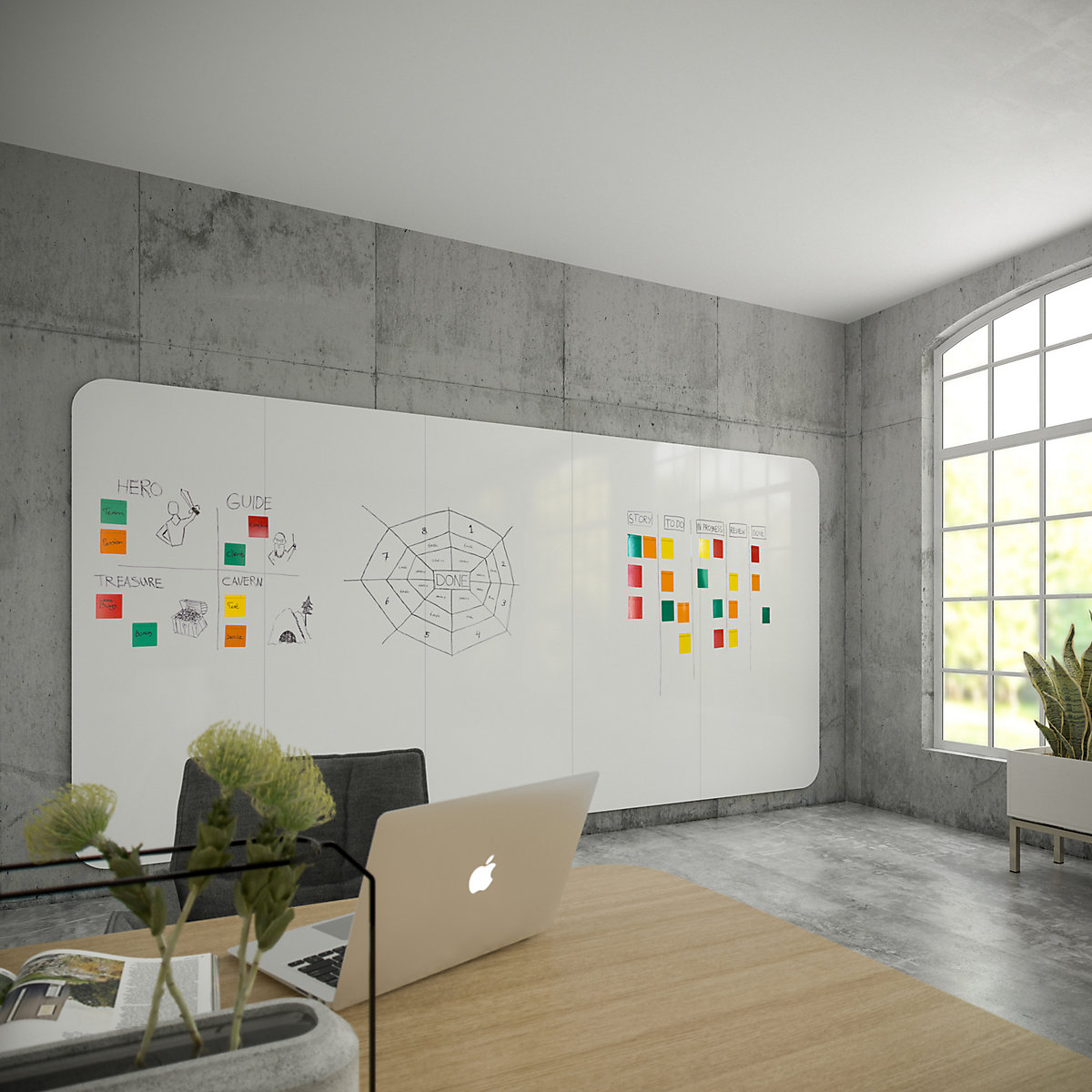 Quadro branco XXL de design VisuWall Curve – Chameleon (Imagem do produto 7)-6