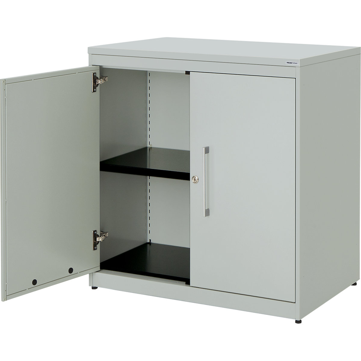 Armário de portas de batente – mauser, AxL 830 x 800 mm, placa em plástico, 1 prateleira, cinzento claro/cinzento claro/cinzento claro-2