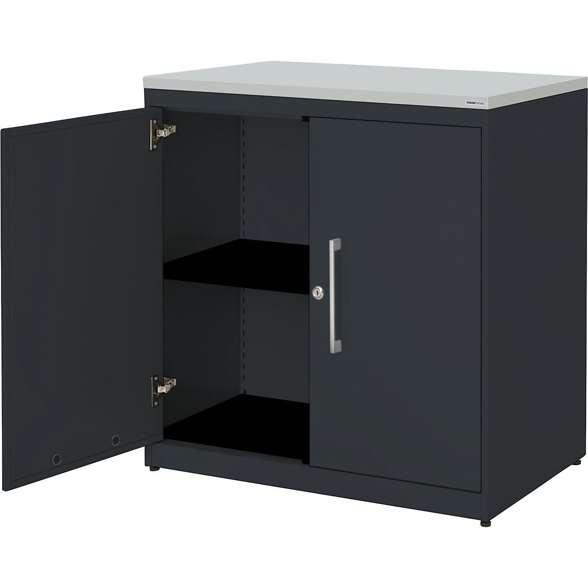 Armário de portas de batente – mauser, AxL 830 x 800 mm, placa em plástico, 1 prateleira, cinzento antracite/cinzento antracite/cinzento claro-1