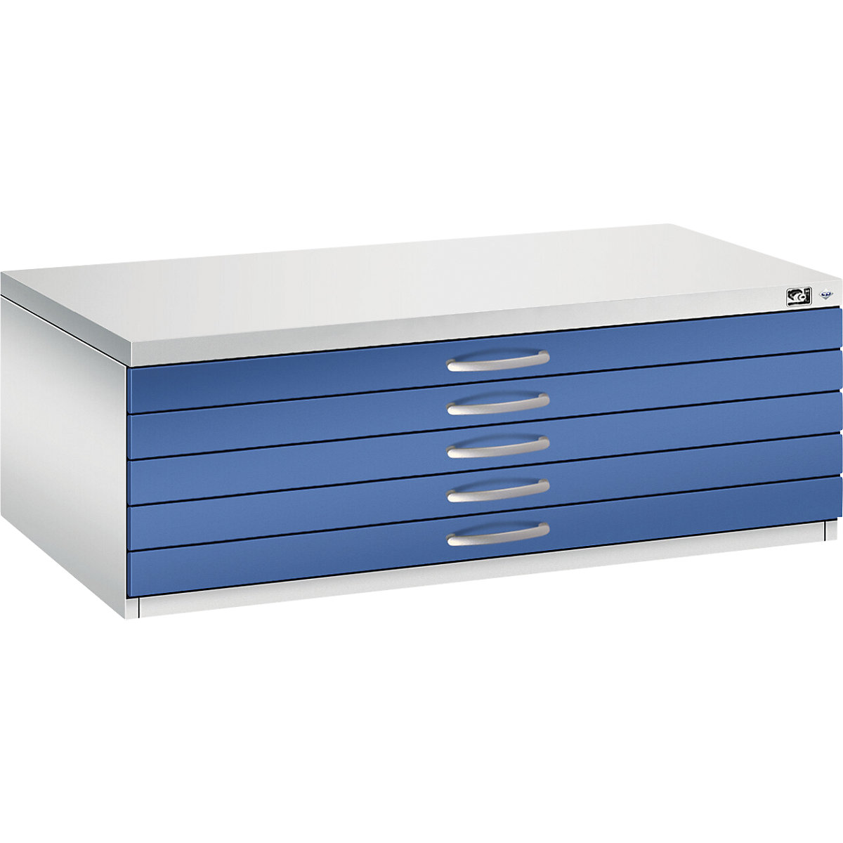 Armário para desenhos e projectos – C+P, A1, 5 gavetas, altura 420 mm, cinzento claro/azul genciana-1