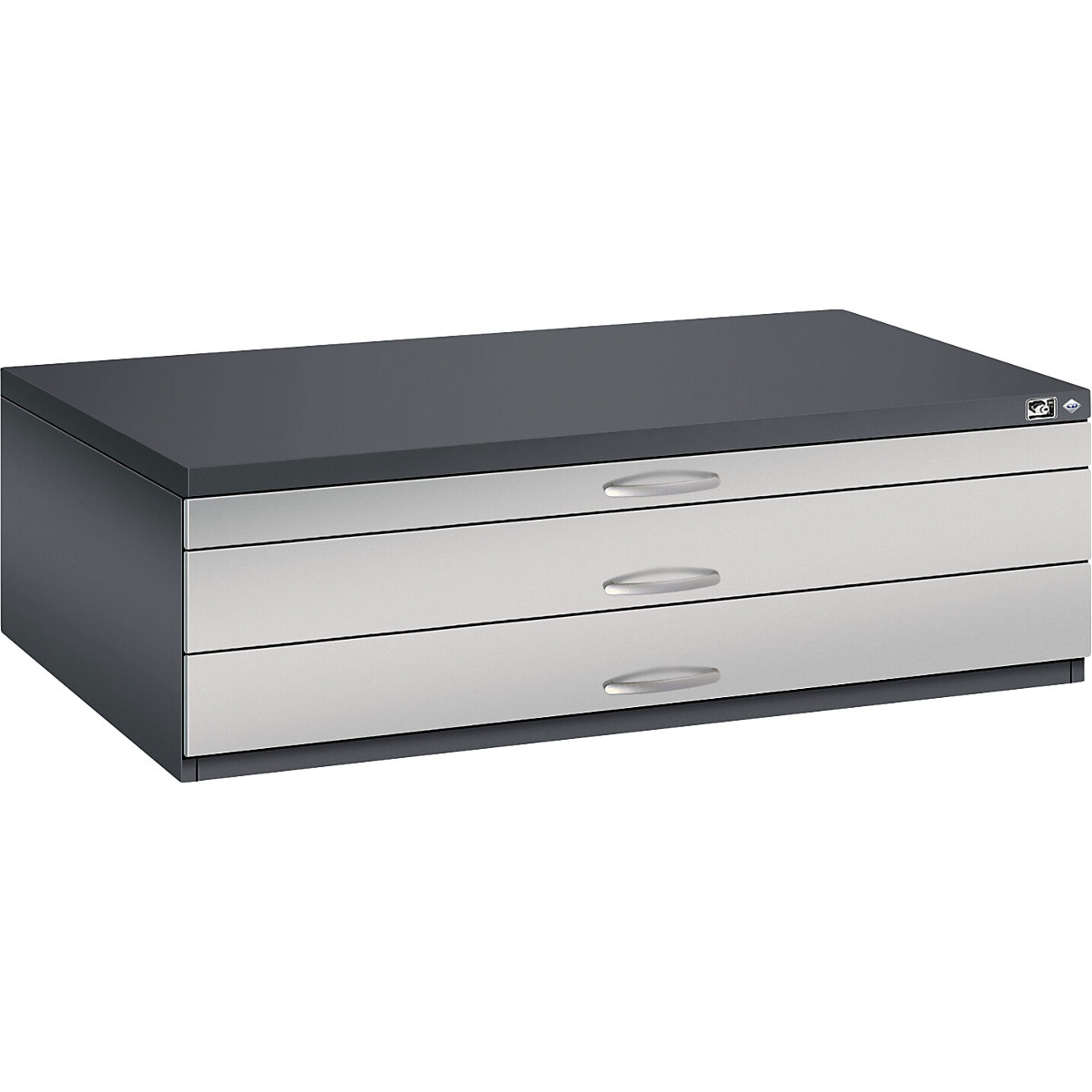 Armário para desenhos e projectos – C+P, A0, 3 gavetas, altura 420 mm, preto acinzentado/cinza alumínio-5