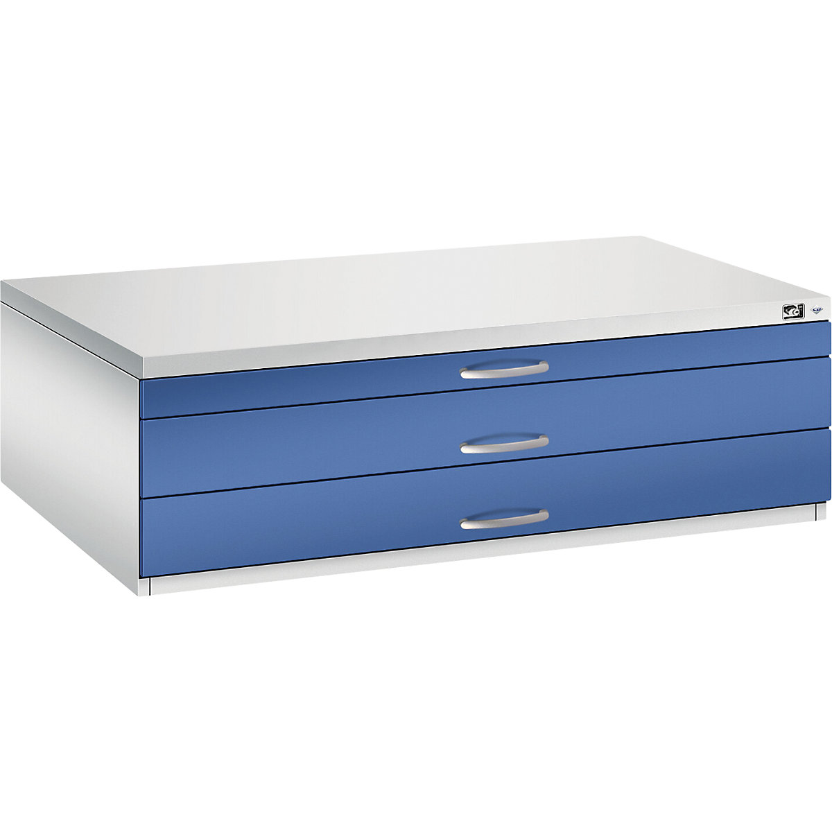 Armário para desenhos e projectos – C+P, A0, 3 gavetas, altura 420 mm, cinzento claro/azul genciana-3
