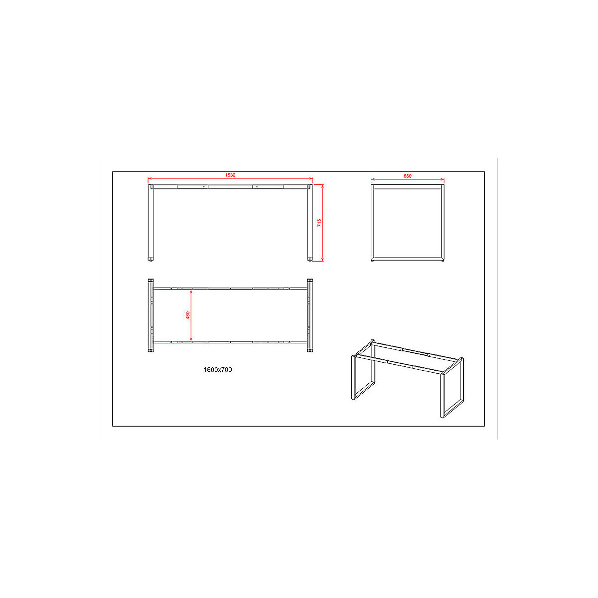 Mesa multiusos DUO-O Trend, tampo reto, cantos arredondados