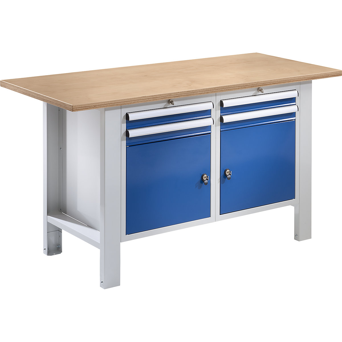 Établi modulaire – eurokraft basic, largeur plateau 1500 mm, 4 tiroirs, 2 portes, plateau en multiplis-0