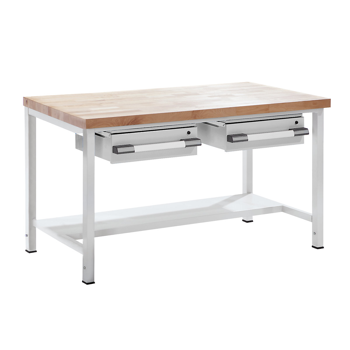 Établi réglable en hauteur, sur piétement – eurokraft pro, avec tiroirs, largeur 1500 mm, gris-0