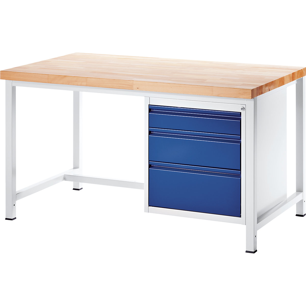Établi sur piétement – RAU, 3 tiroirs taille L – hauteur de chaque 1 x 120/180/240 mm, profondeur 900 mm, largeur 1500 mm-1