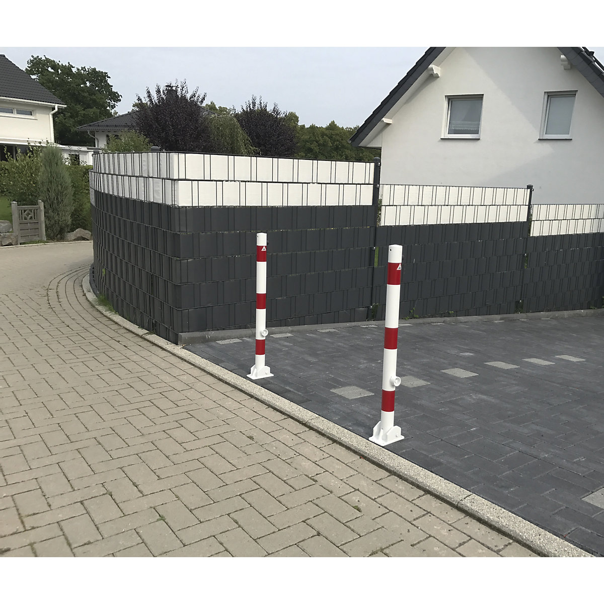 Barrier post, Ø 60 mm, white / red – Schake (Product illustration 2)-1