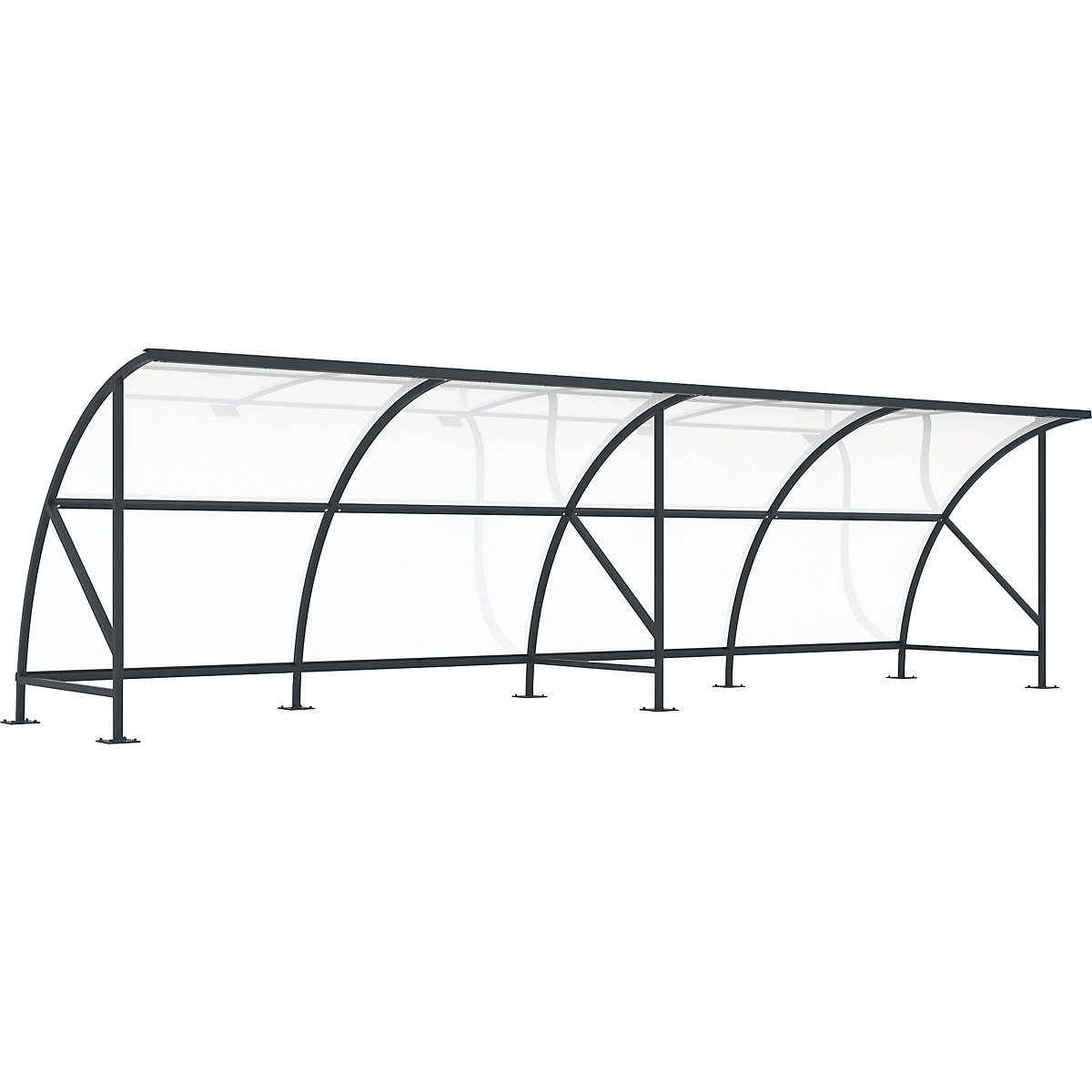 Bicycle shelter, made of polycarbonate, WxD 8250 x 2100 mm, charcoal RAL 7016-9