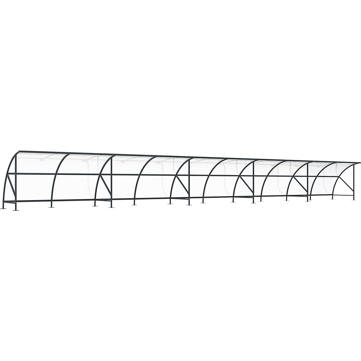 Bicycle shelter, made of polycarbonate, WxD 20550 x 2100 mm, charcoal RAL 7016-7