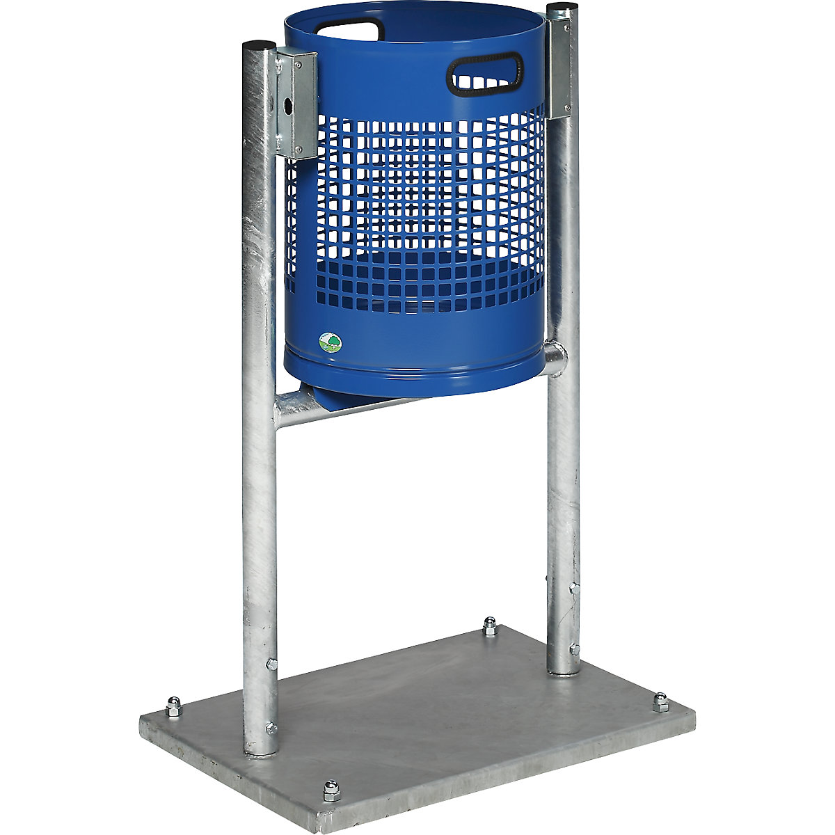Outdoor waste collector, 30 l, steel – VAR, with tubular frame, gentian blue-0
