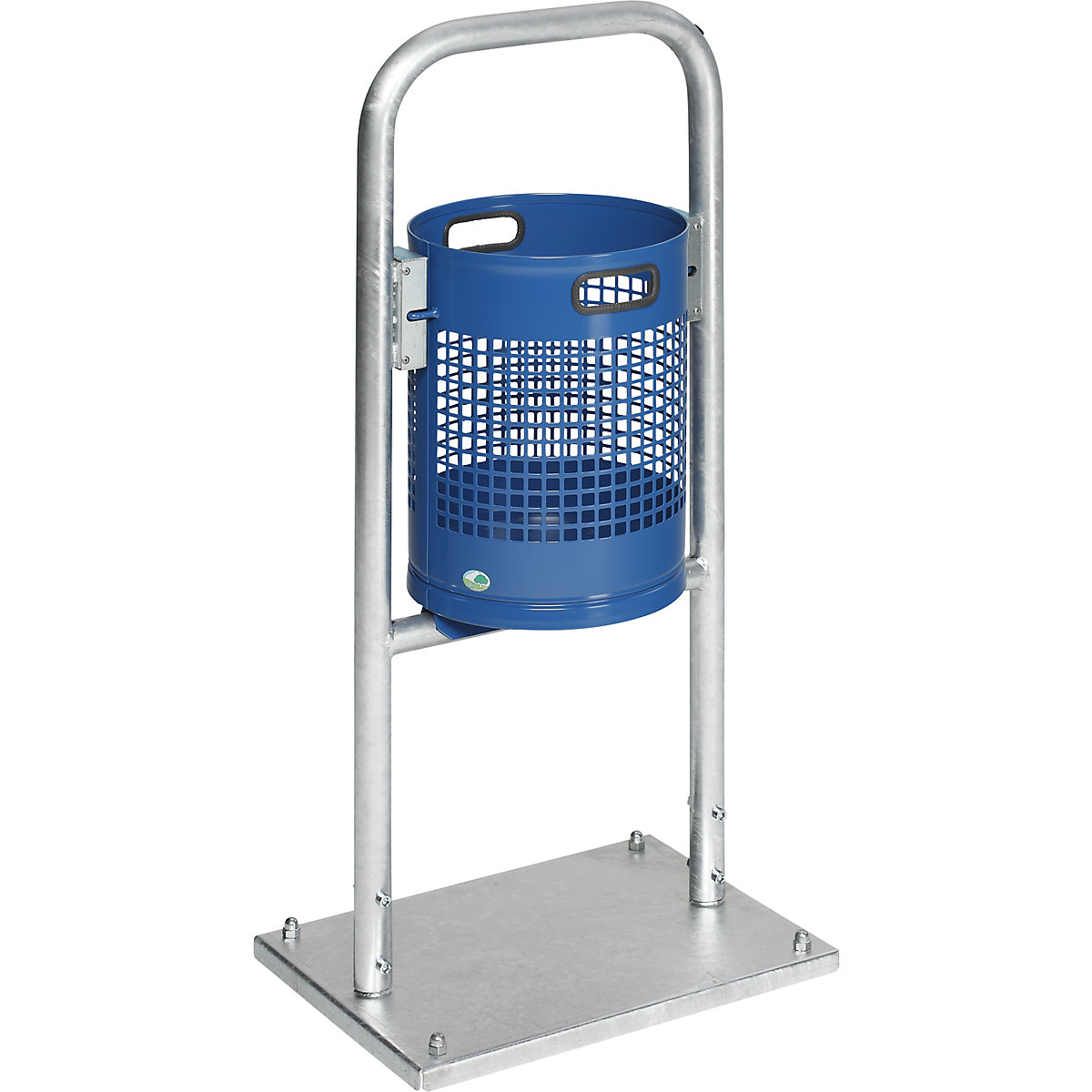 Outdoor waste collector, 30 l, steel – VAR, with pipe arch, gentian blue-0