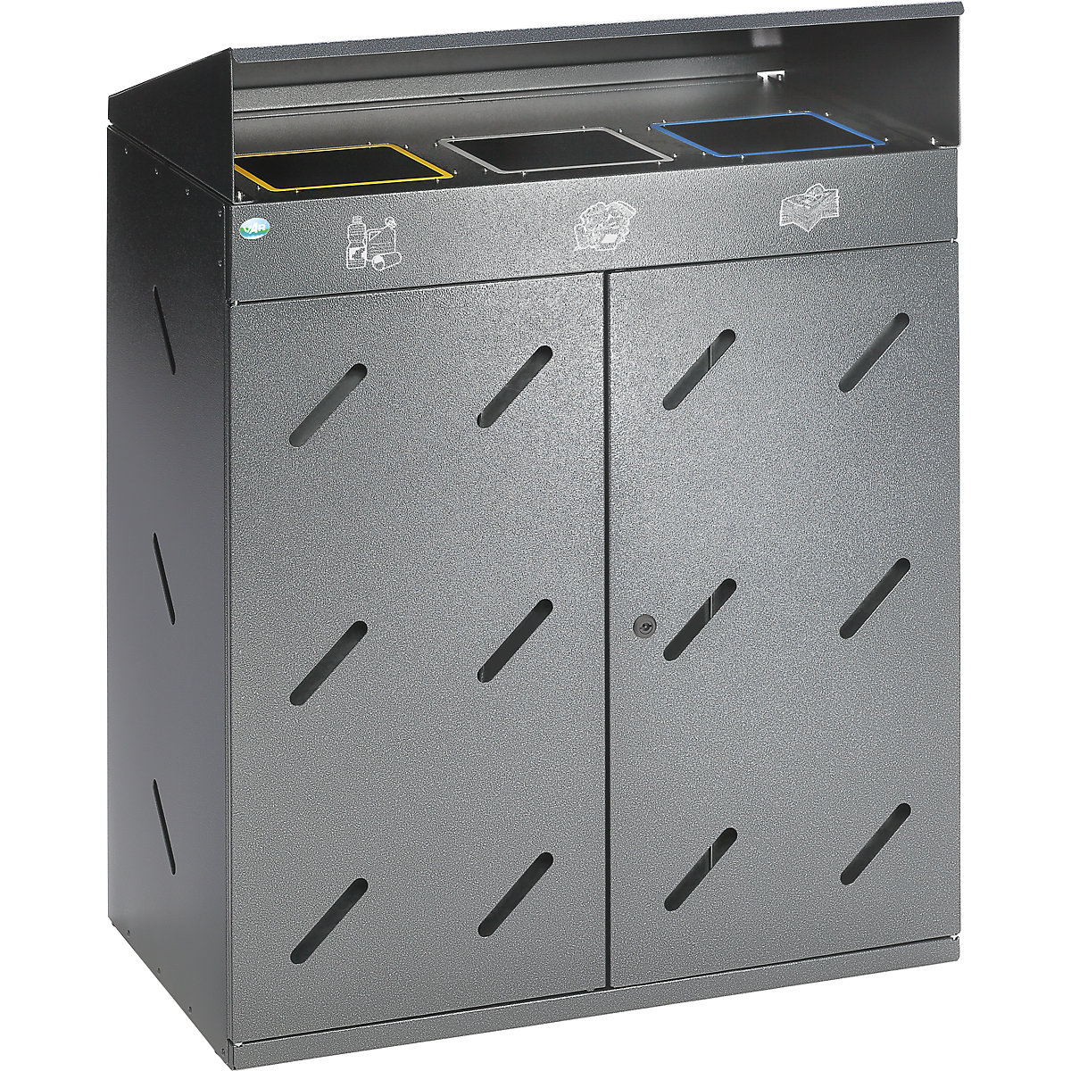 Waste collection station – VAR, 3 deposit holes, capacity 300 l, antique silver-0