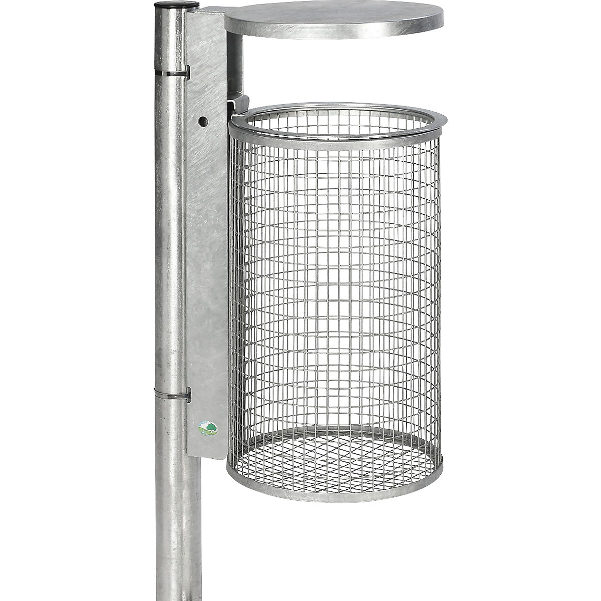 Wire mesh waste basket with hood and post – VAR, capacity 50 l, hot dip galvanised-0
