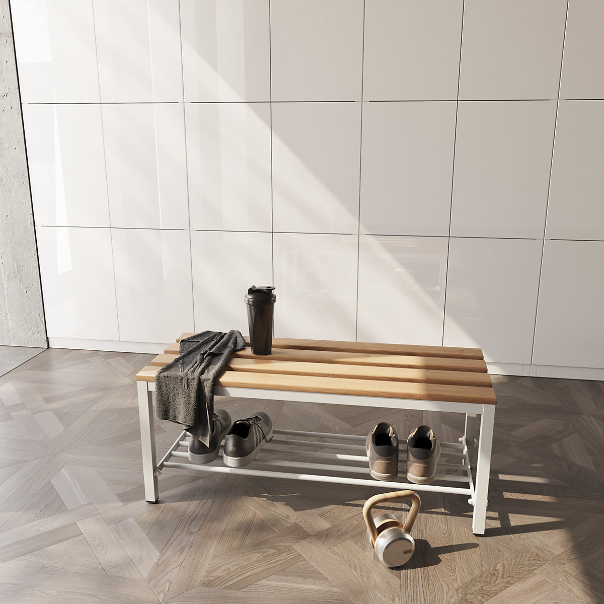 Półka na buty do ławki do szatni eurokraft basic (Zdjęcie produktu 2)-1