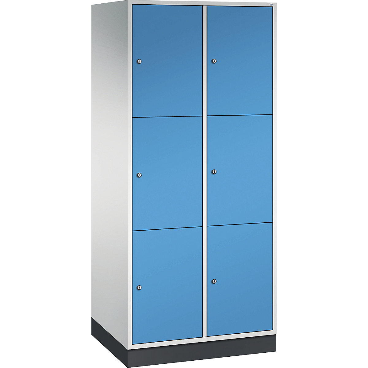 Szafka ze schowkami Intro, 3 schowki na przedział – C+P, 2 przedziały, jasnoszara / jasnoniebieska, szer. x głęb. 820 x 600 mm-7