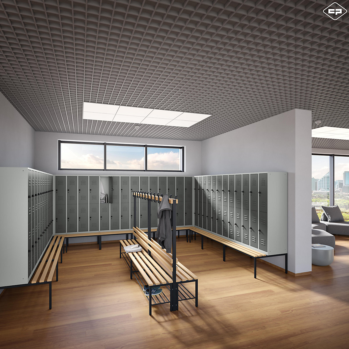 Dwupoziomowa szafka Classic PLUS na ławeczce – C+P (Zdjęcie produktu 7)-6