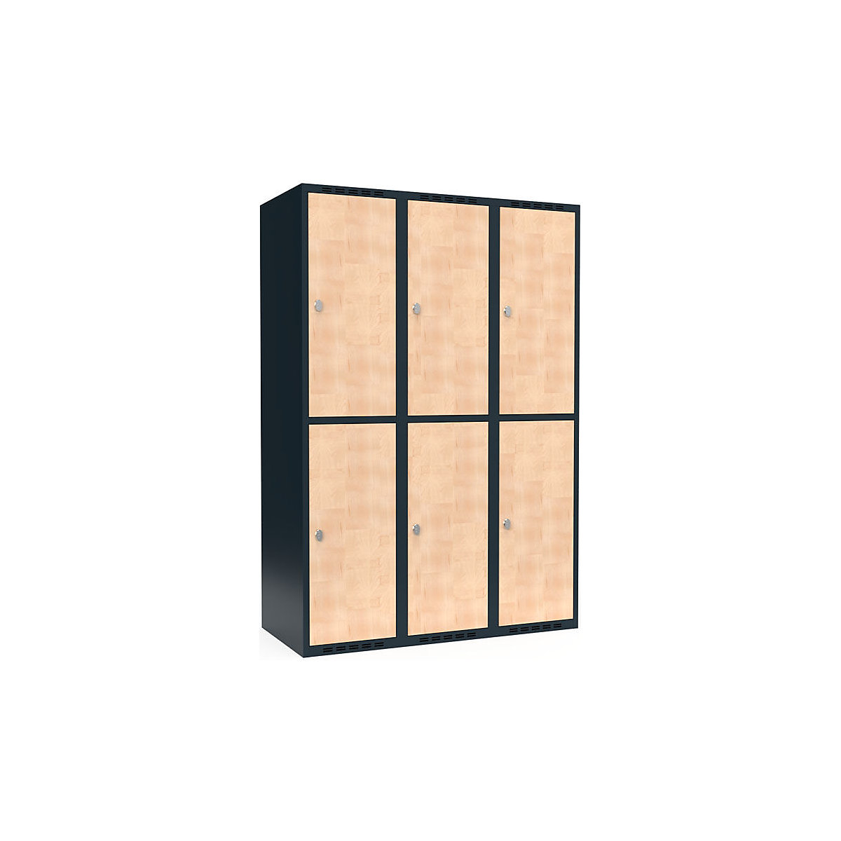 Dwupoziomowa szafka Fydor, 3 przedziały, szara / brzoza, szer. 1200 mm, 3 przedziały, płaska góra, kłódka-38