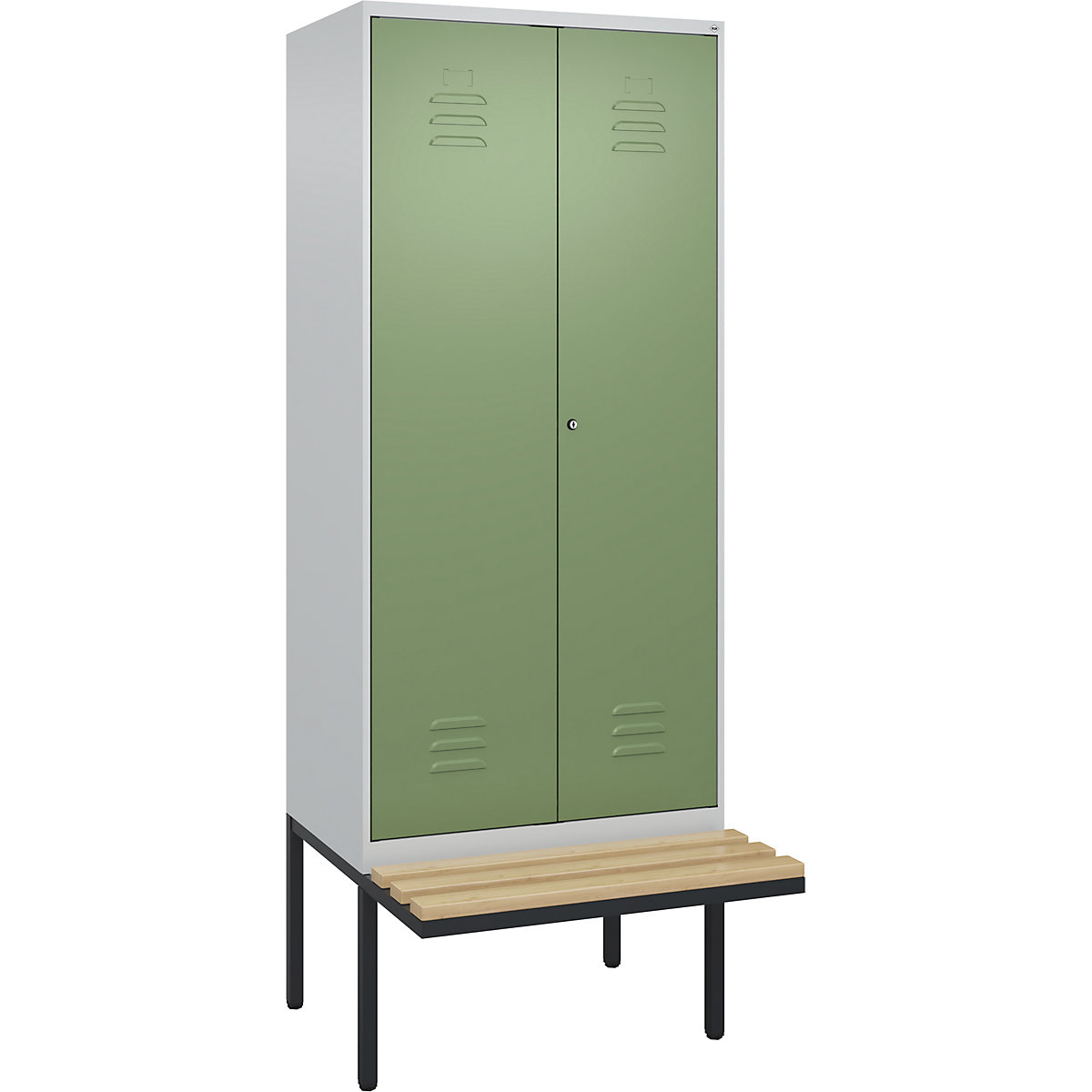 Szafka Classic PLUS na odzież prywatną i roboczą, na ławeczce – C+P (Zdjęcie produktu 5)-4