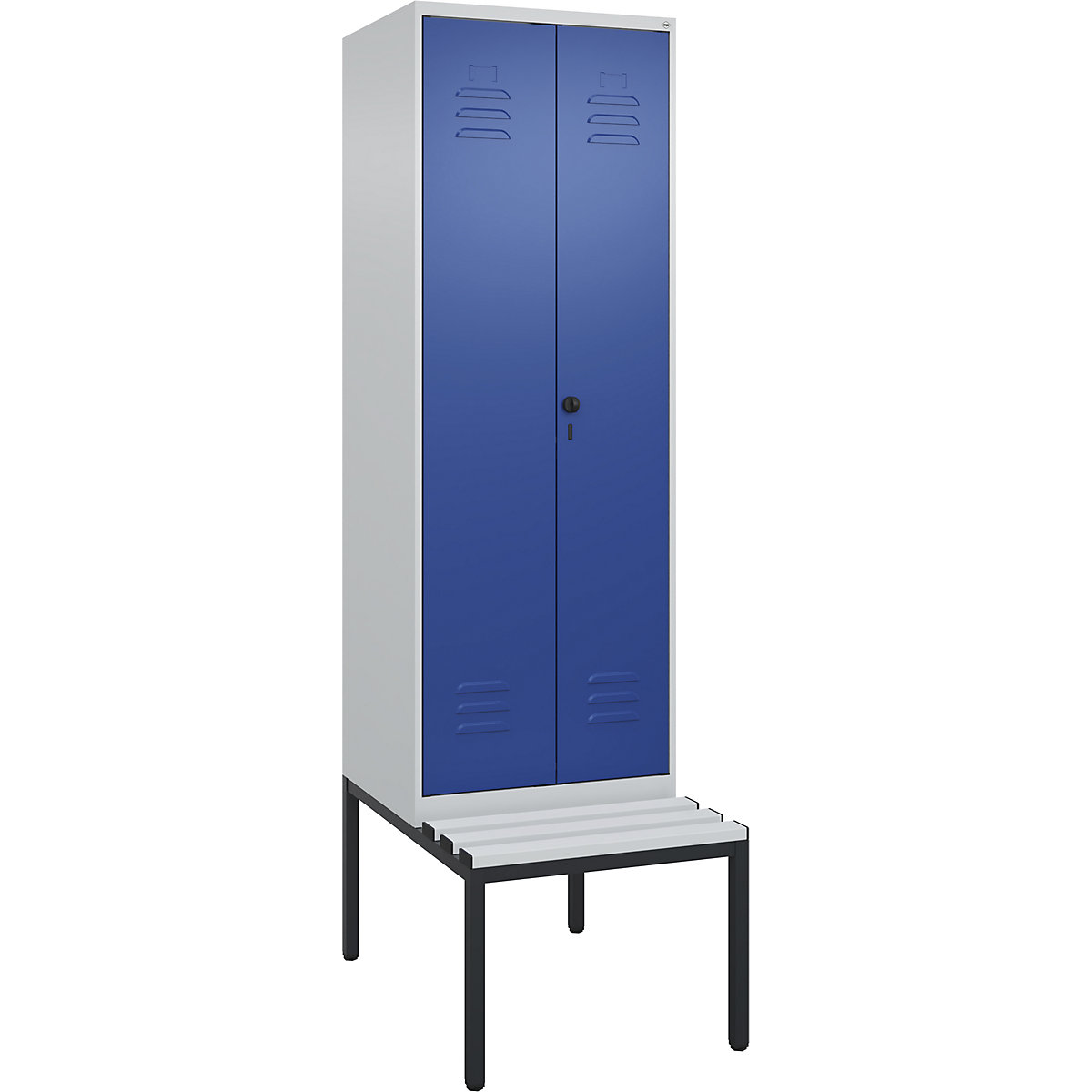 Szafka Classic PLUS na odzież prywatną i roboczą, na ławeczce – C+P (Zdjęcie produktu 4)-3