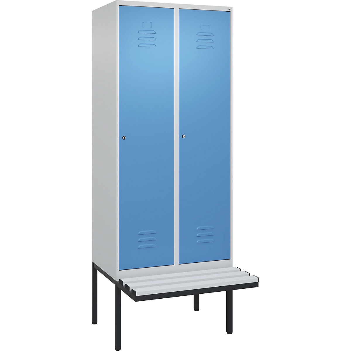 Szafka Classic PLUS na odzież prywatną i roboczą, na ławeczce, wąska – C+P (Zdjęcie produktu 5)-4