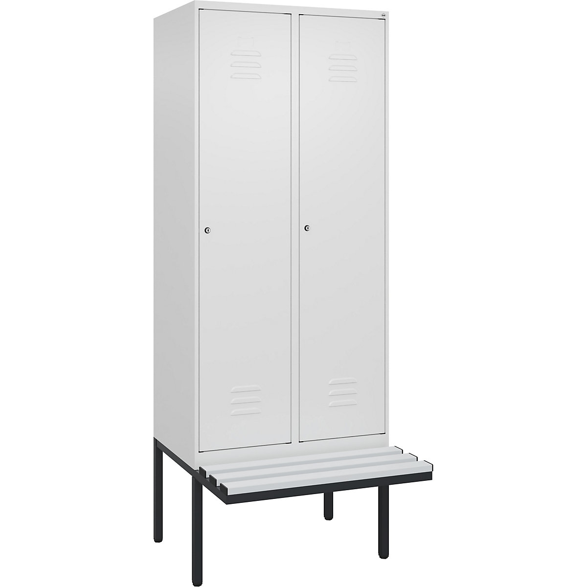 Szafka Classic PLUS na odzież prywatną i roboczą, na ławeczce, wąska – C+P (Zdjęcie produktu 5)-4