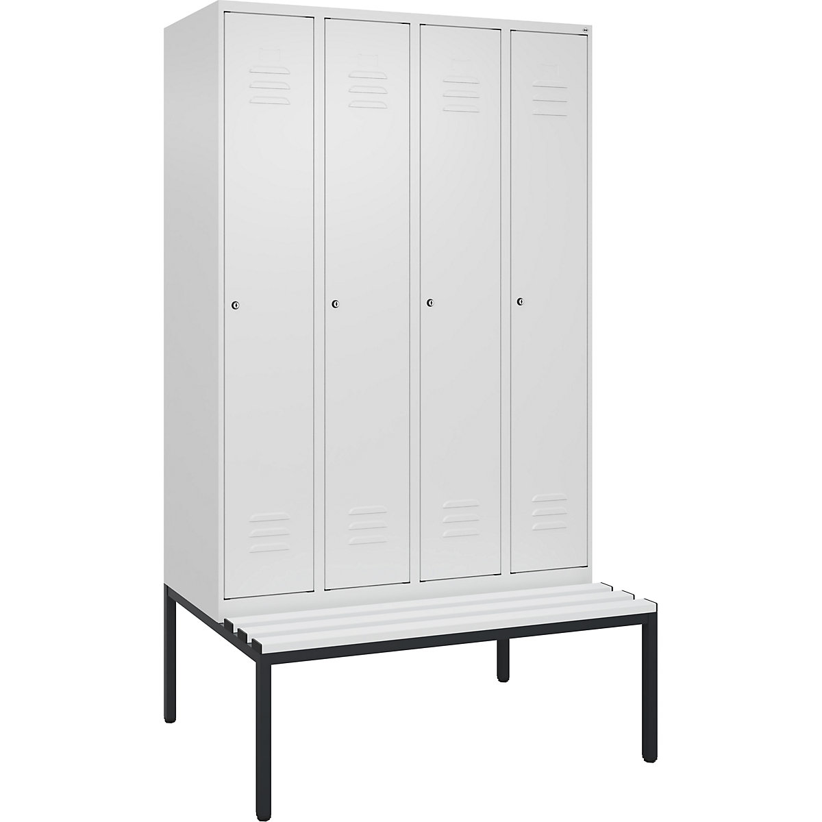 Szafka Classic PLUS na odzież prywatną i roboczą, na ławeczce, wąska – C+P (Zdjęcie produktu 5)-4