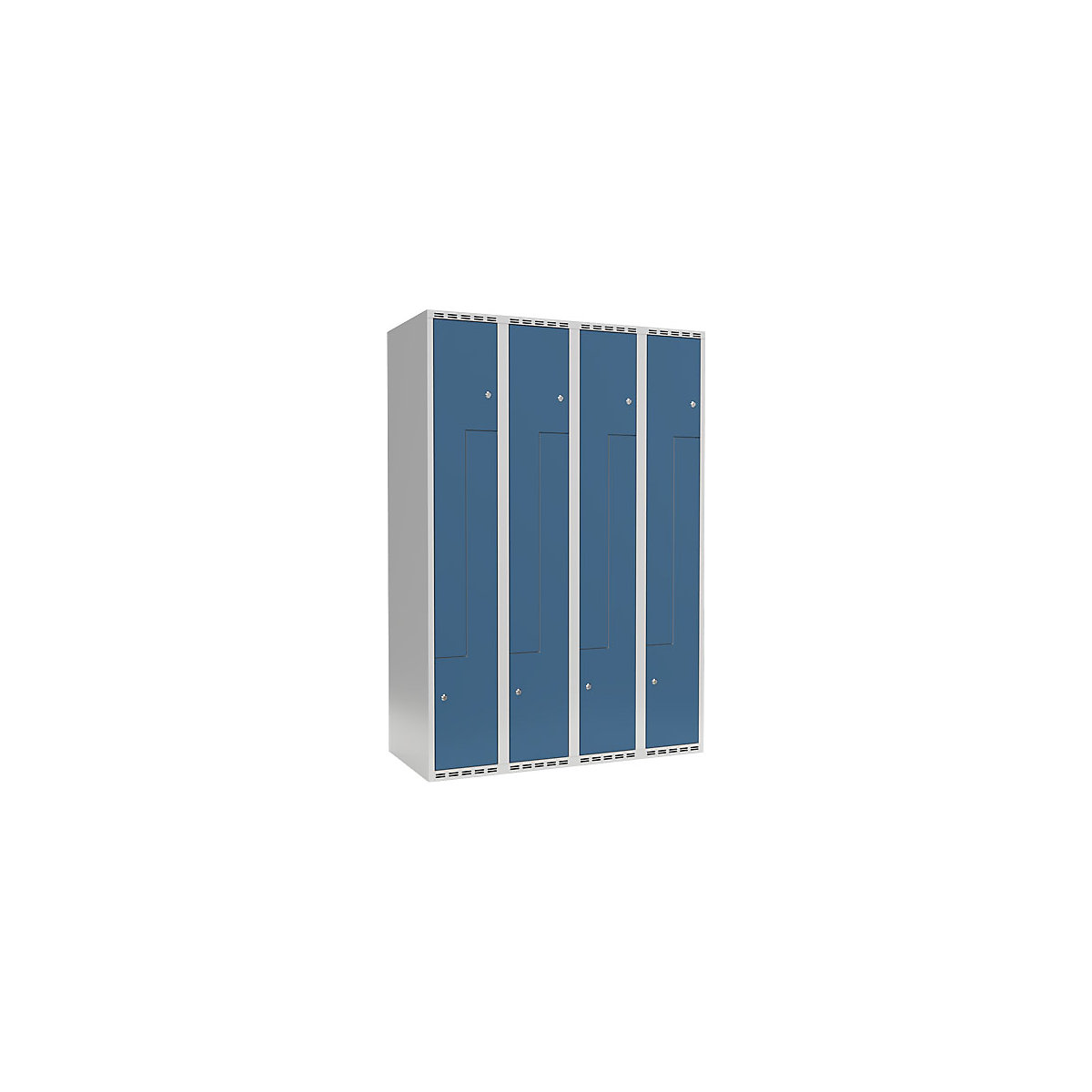 Szafka typu L Fydor, 4 przedziały, jasnoszara / brylantowo-niebieska, szer. 1200 mm, 4 przedziały, płaska góra, kłódka-8