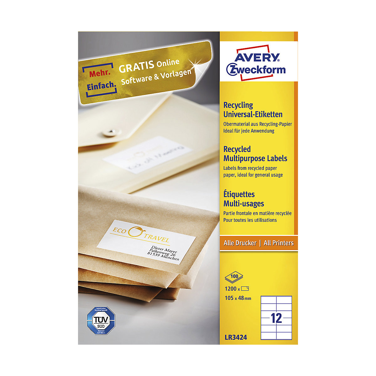 Étiquettes universelles recyclées, blanc, lot de 100, L x l 105 x 48 mm-1