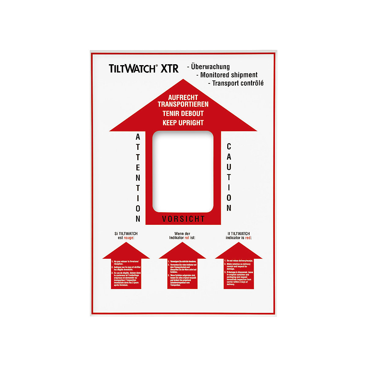 Étiquettes d'avertissement Tiltwatch® XTR, insensible à l'humidité, lot de 25, 150 x 225 mm, à partir de 2 lots-0