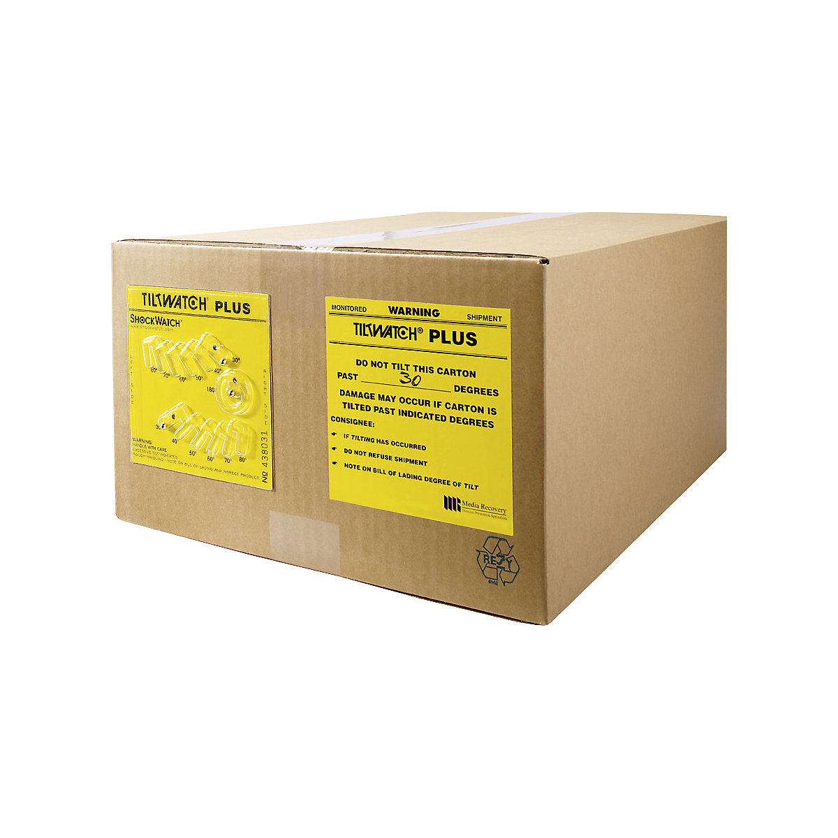 Indicateurs de basculement Tiltwatch® Plus, avec étiquette d'avertissement, lot de 25, 118 x 118 x 6 mm-0