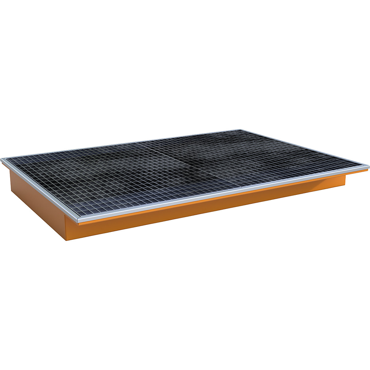 Regal-Einhängewanne eurokraft pro, mit PE-Einsatz und Gitterrost, LxBxH 1765 x 1265 x 165 mm, orange lackiert-0