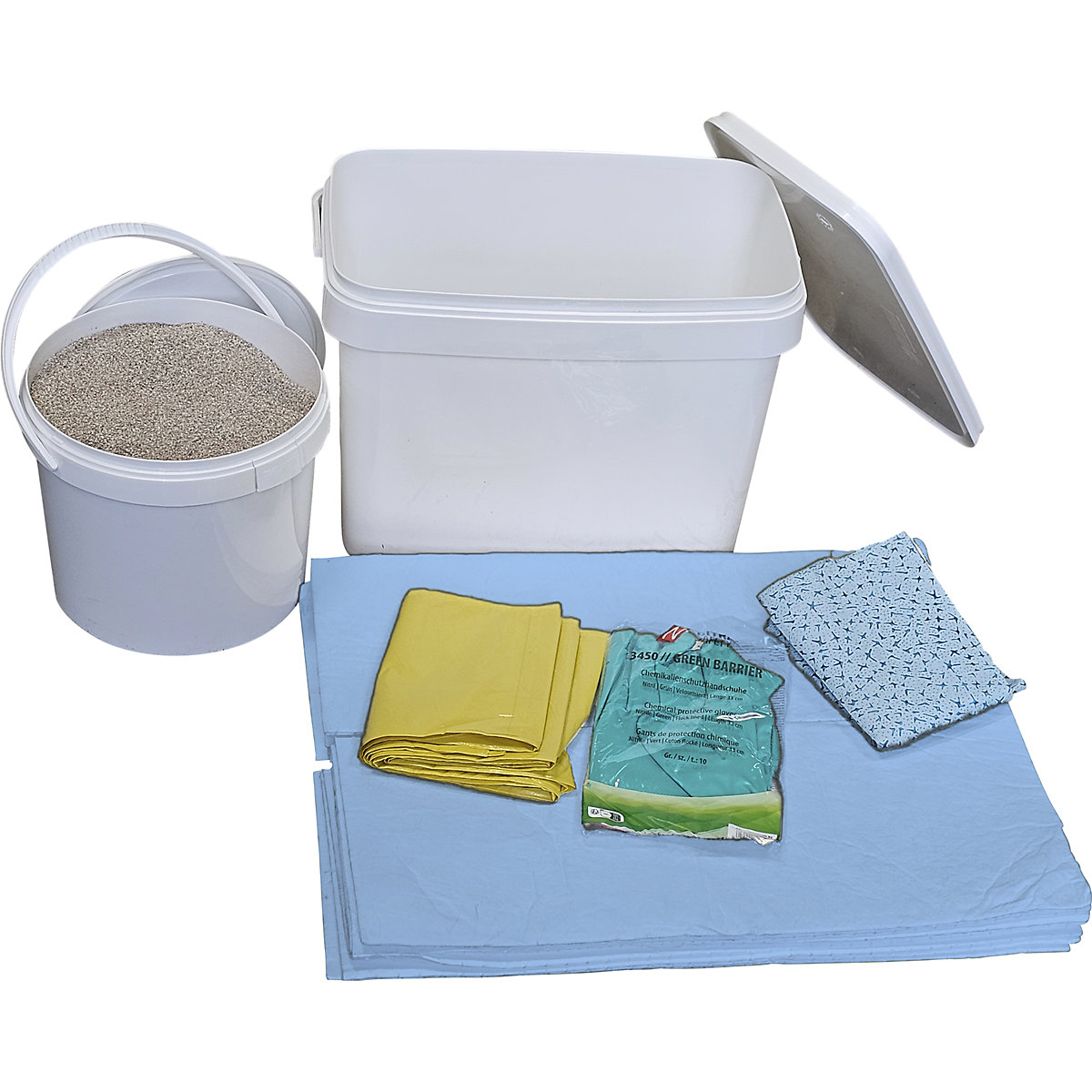 Caixa de emergência para fugas – eurokraft basic, com velos e granulado, versão para óleo, velos em azul-0