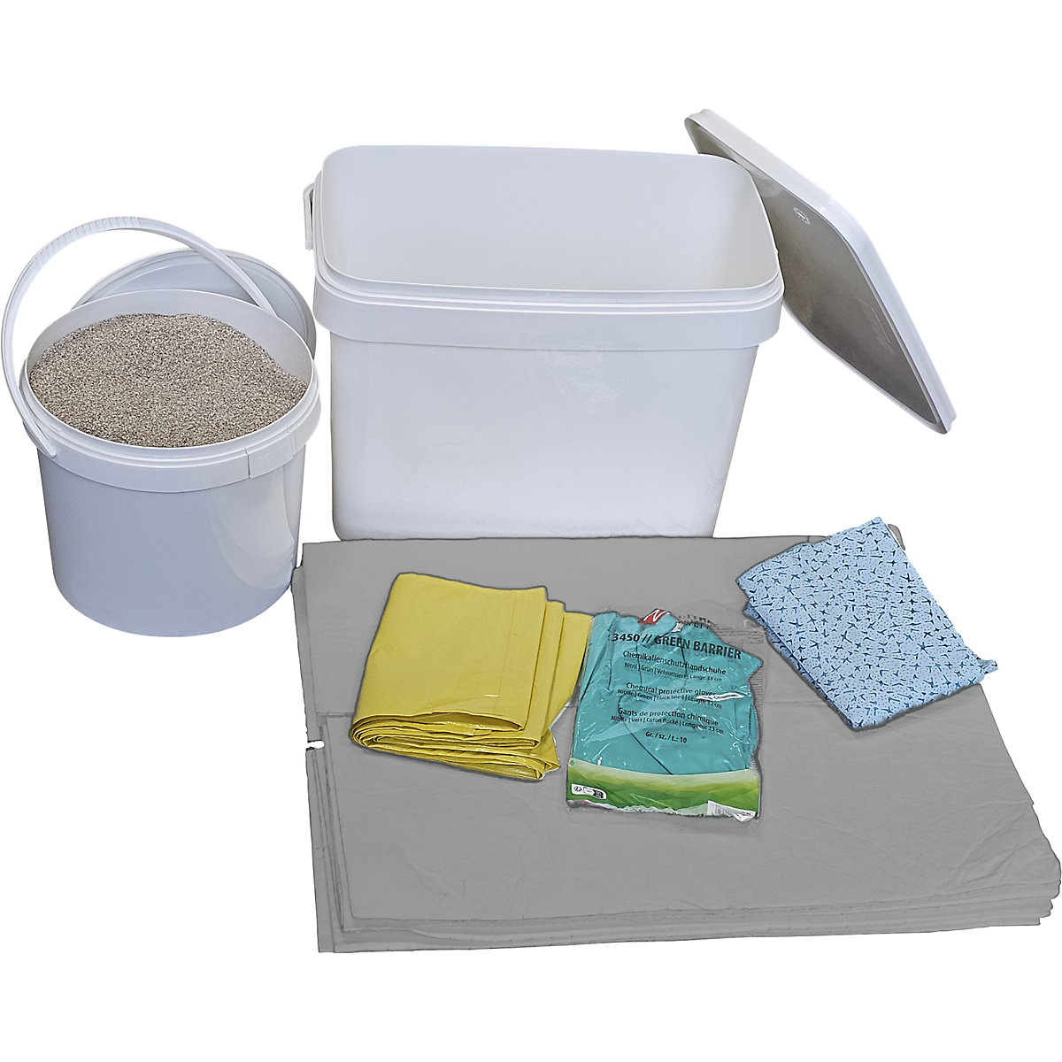 Caixa de emergência para fugas – eurokraft basic, com velos e granulado, versão universal, velos em cinzento-0