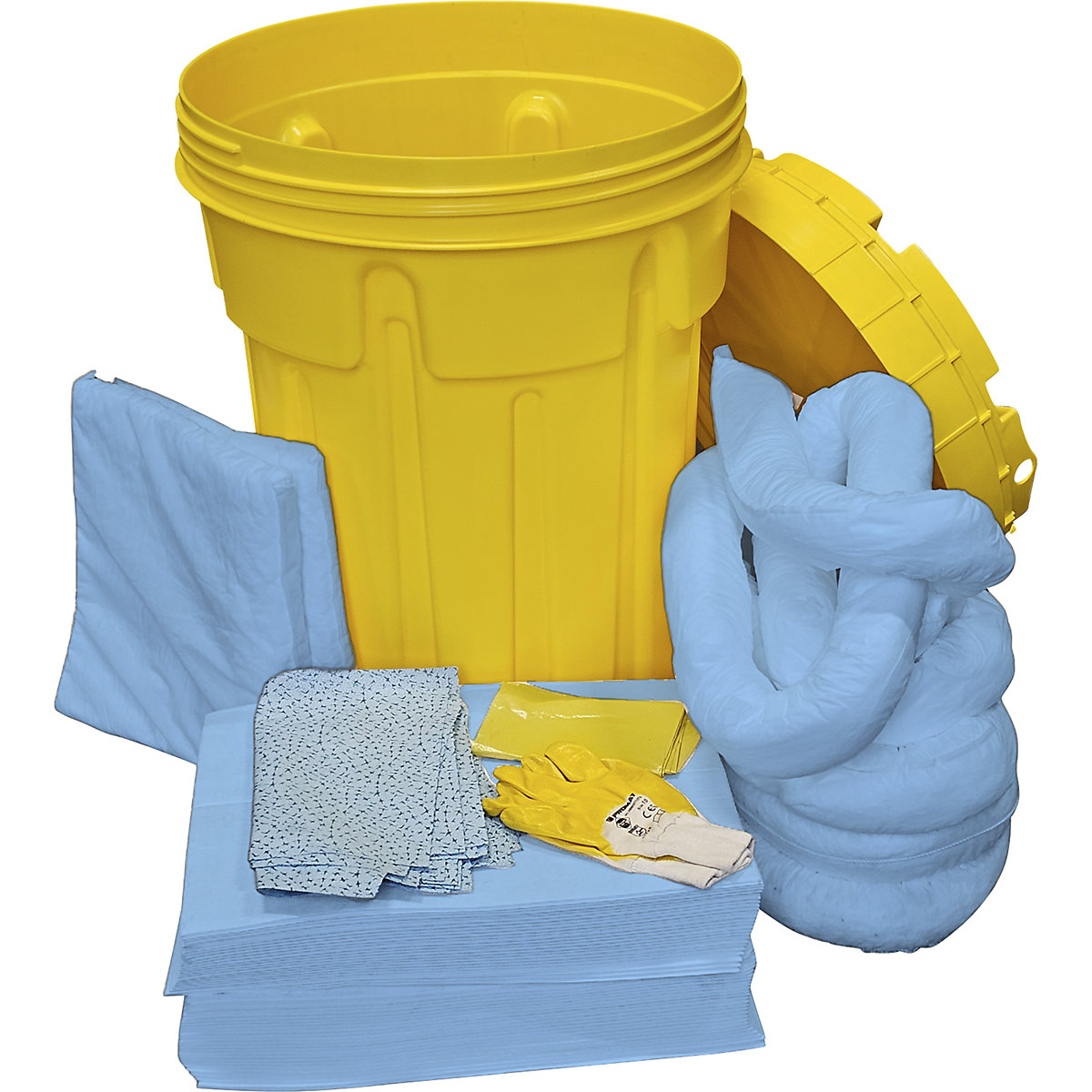 Set di emergenza contro le perdite – eurokraft basic, in fusto di sicurezza, assorbimento 100 l, versione per olio, blu-0