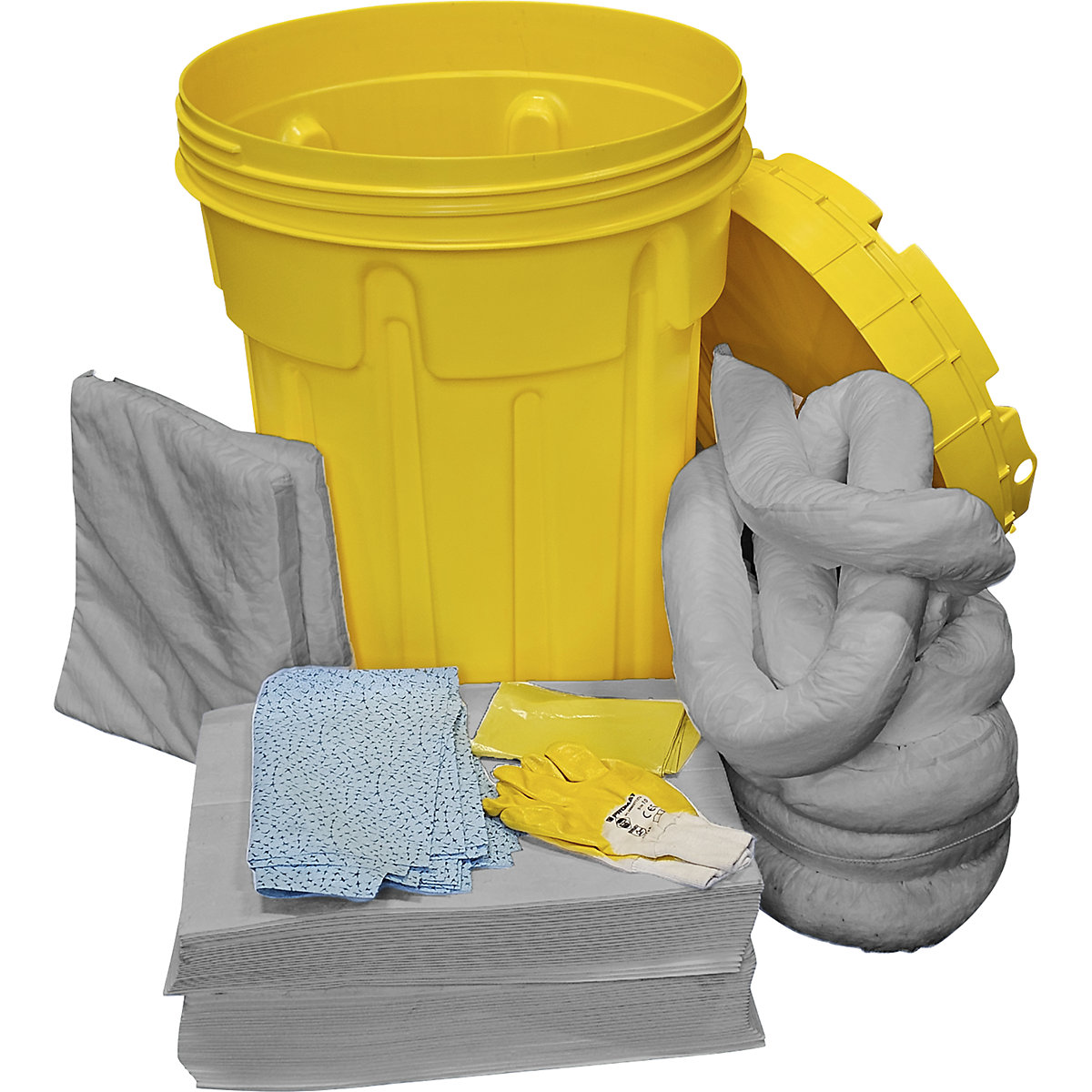 Set di emergenza contro le perdite – eurokraft basic, in fusto di sicurezza, assorbimento 100 l, versione universale, grigio-0