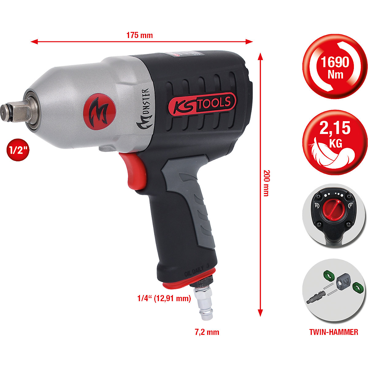 1/2'&#x27; MONSTER high power pneumatic impact wrench – KS Tools (Product illustration 6)-5