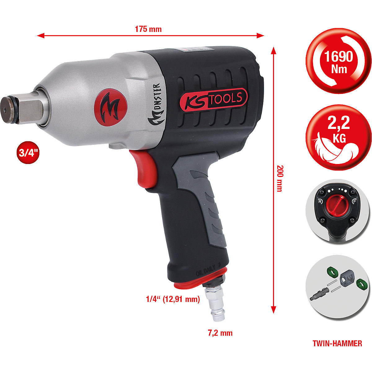 3/4'&#x27; MONSTER high power pneumatic impact wrench – KS Tools (Product illustration 3)-2