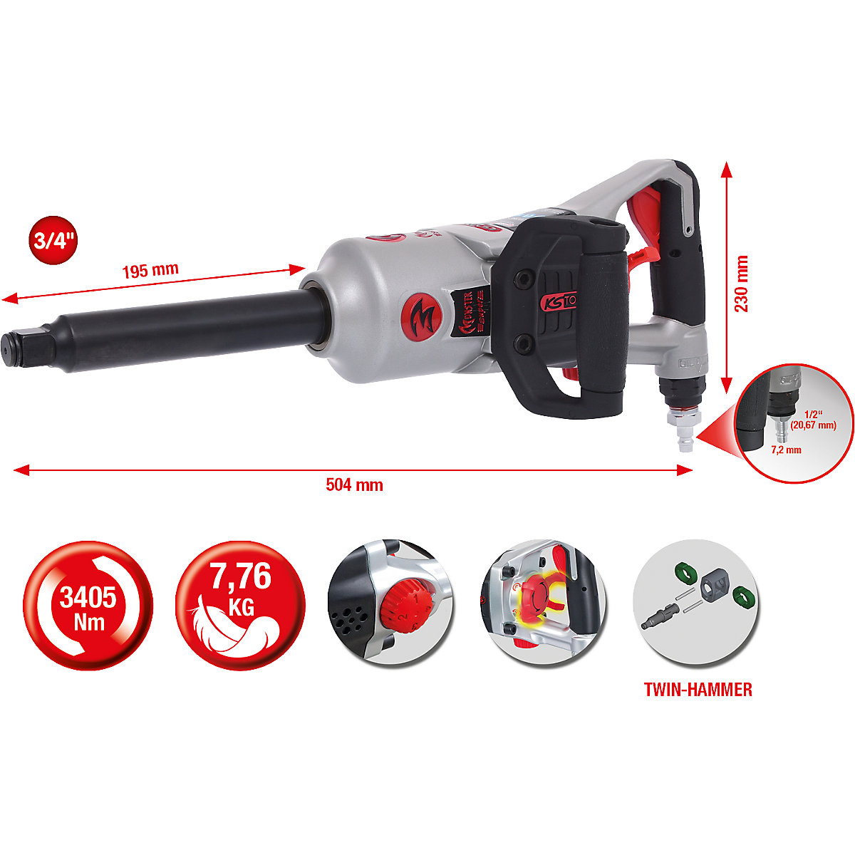 3/4'&#x27; superMONSTER high power pneumatic impact wrench – KS Tools (Product illustration 6)-5