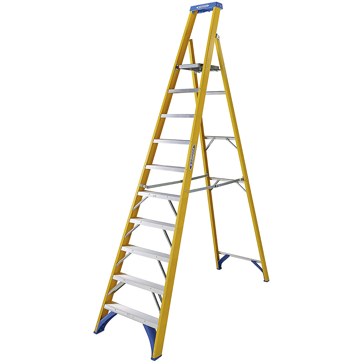Werner Fibreglass Platform Step Ladder, Werner Fibreglass Platform Step Ladder, Werner Fibreglass Platform Step Ladder | 10 Tread | Platform Height 2.3m | Open Height 2.9m-0