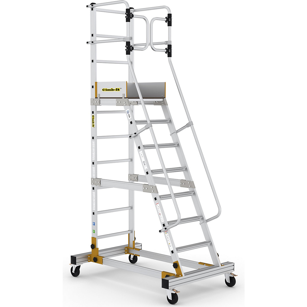 CLIMB-IT Mobile Steps with Safety Gate | EN131 Certified, CLIMB-IT Mobile Steps with Safety Gate | EN131 Certified, Climb-It Mobile Steps with Safety Gate | 3000h mm | 8 Tread | 150kg UDL-7