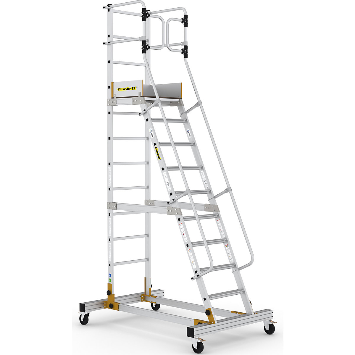 CLIMB-IT Mobile Steps with Safety Gate | EN131 Certified, CLIMB-IT Mobile Steps with Safety Gate | EN131 Certified, Climb-It Mobile Steps with Safety Gate | 3500h mm | 10 Tread | 150kg UDL-10
